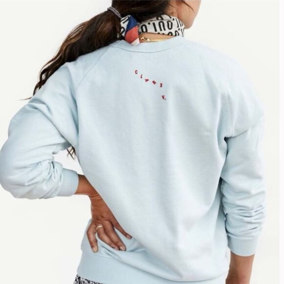 Clare V. Pale Blue Sweatshirt with Poppy Lips Sz L - Picture 2 of 8